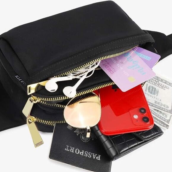 Zorfin Fanny Pack Crossbody Pack Black Nylon - Picture 2 of 12